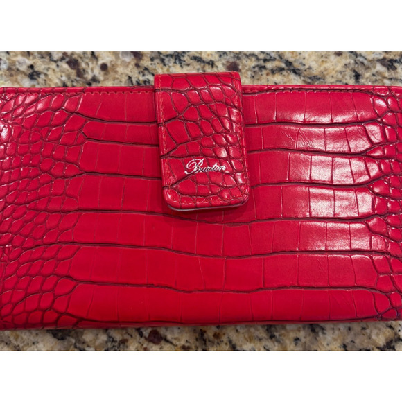 BUXTON RED Faux Leather Red Snakeskin Snap Wallet NEW - Picture 1 of 5